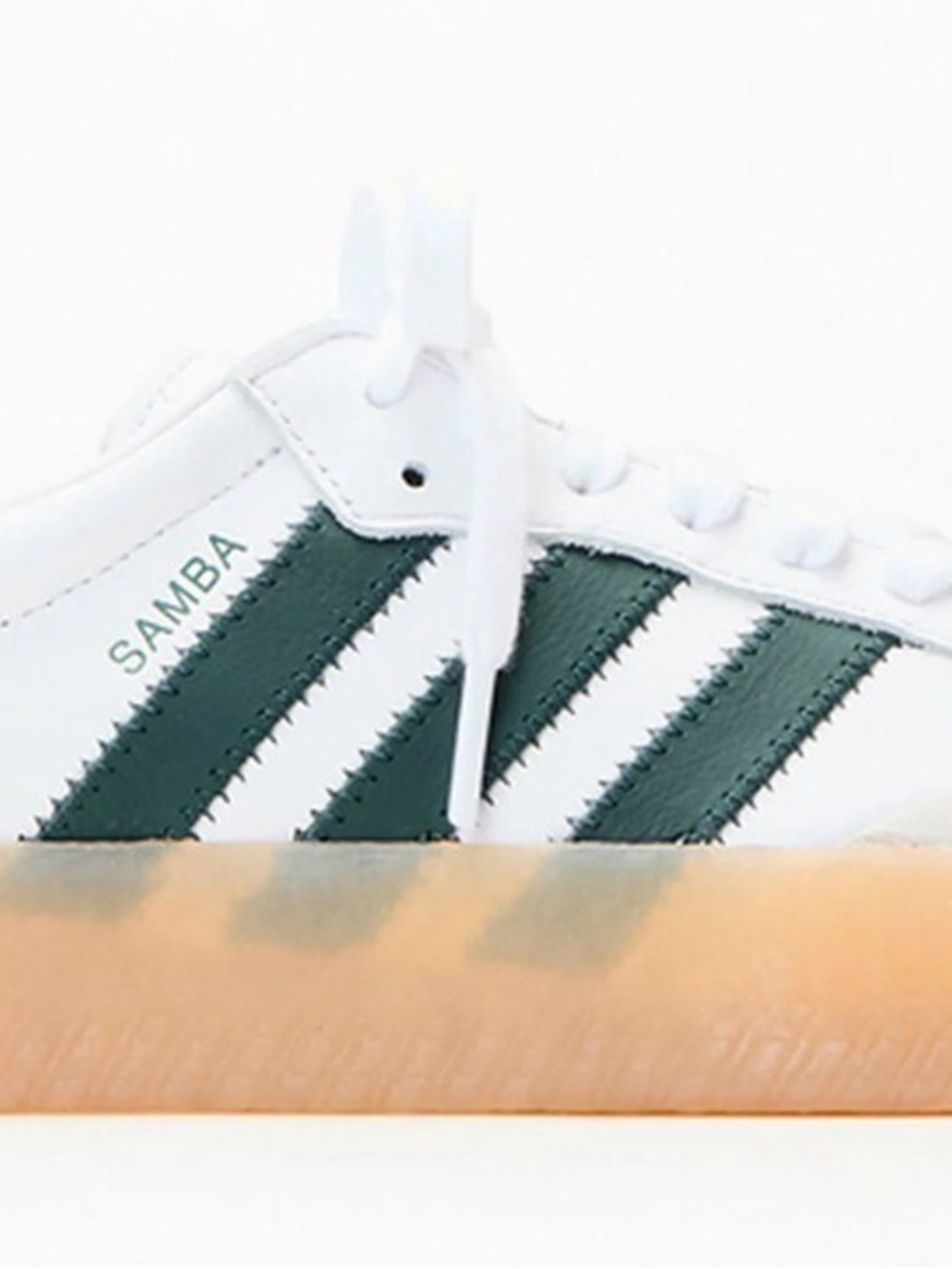 adidas Samba Women’s Sneaker in White with Dark Green stripes